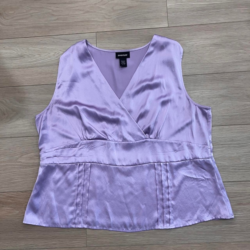 Avenue Purple 100% Silk Sleeveless Blouse Women 18/19 Coquette Quiet Luxury